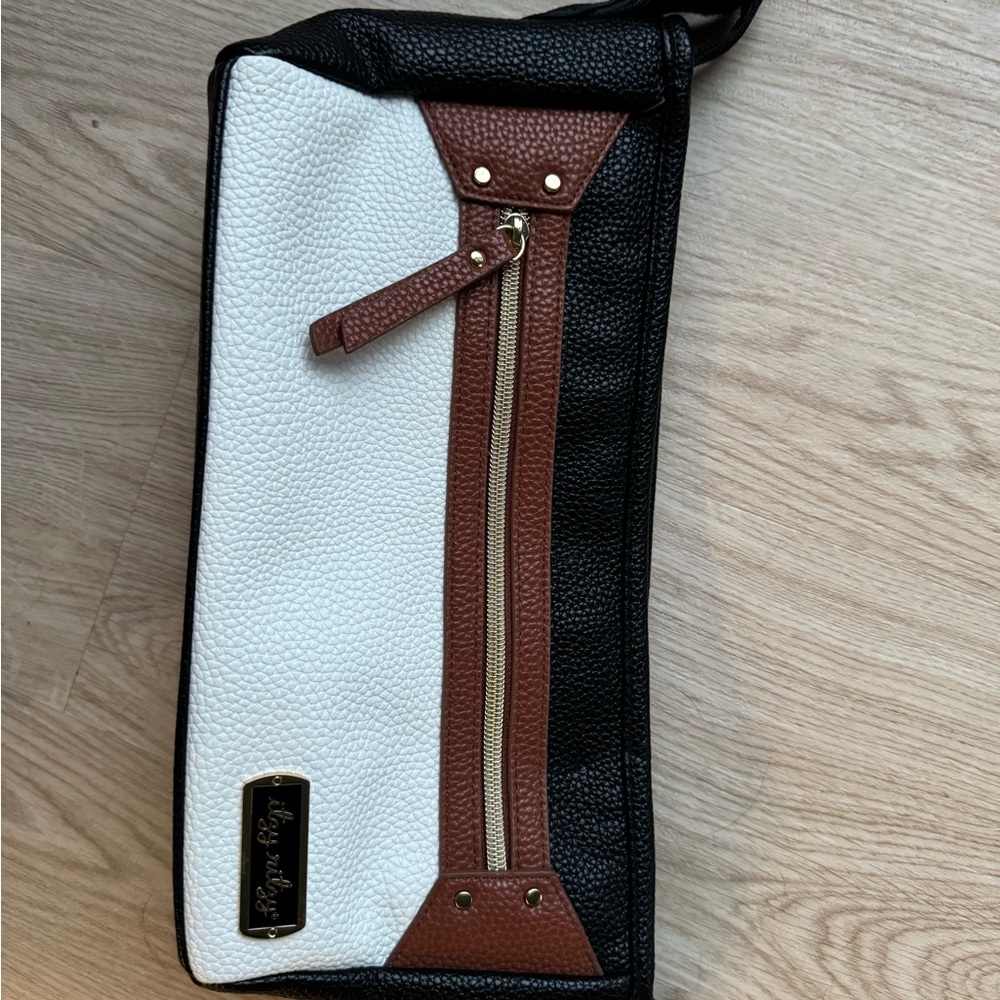 Black and White Leather stroller accessory with Brown Accents